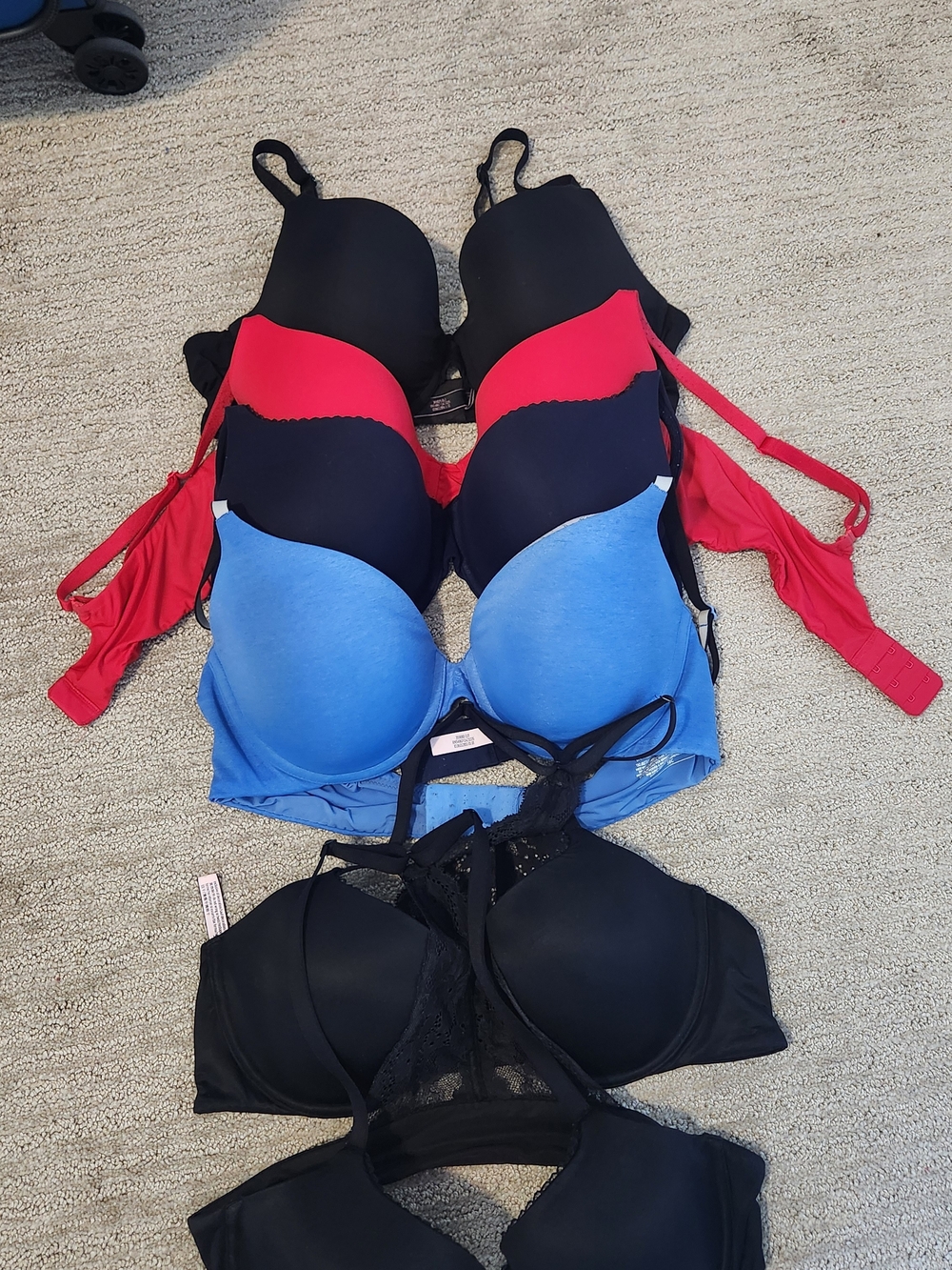 Victoria's Secret Pack of Black, Red, and Blue T-Shirt Bras